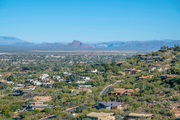 View of suburban residence from Camelback Mountain hiking trail at Phoenix, Arizona