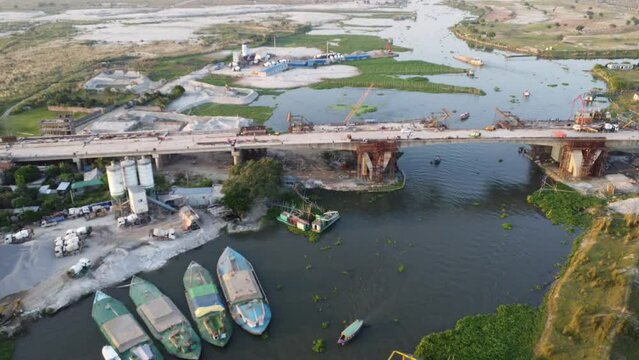 Bridge construction aerial view in Bangladesh