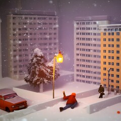  detailed miniature diorama a soviet residential building, brutalism architecture, 3d render,3d illustration