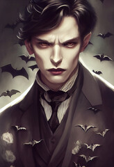 Portrait of a scary elegant vampire - obrazy, fototapety, plakaty