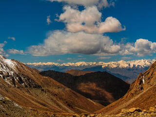 Chang La pass covered by snow mountain range at Ladakh