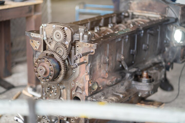 closedup of engine oil pump in workshop