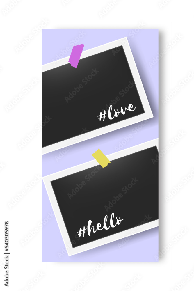 Poster Social media editable story frames. Blank photos. Photographs attached to adhesive tape. Colorful templates set for network with copy space. Vector snapshot vertical web banner design