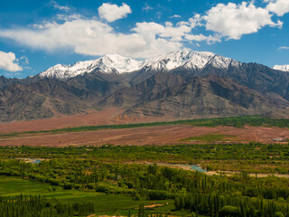 Fototapeta na wymiar Beautiful landscape of Ladakh covering mountain range and sky, highest plateau in India
