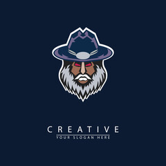 mysterious old man face mascot logo vector icon