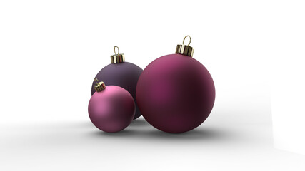 beautiful matte pink purple colored group of christmas balls 3D-illustration rendering isolated