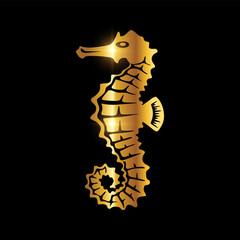Golden Sea Horse vector Icon
