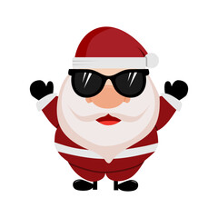 Santa Claus wearing glasses while raising both hands.. Cartoon character.