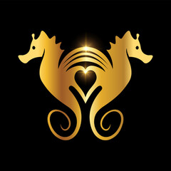 Golden Sea Horse vector Icon