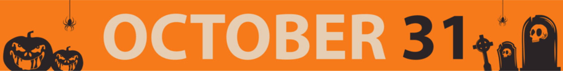 Halloween orange doodles, pumpkins and cemetery