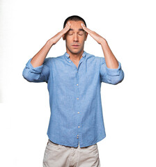 Fototapeta premium Concerned young man with a stress gesture