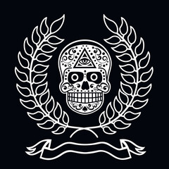 Sugar skull with wreath, grunge vintage design t shirts