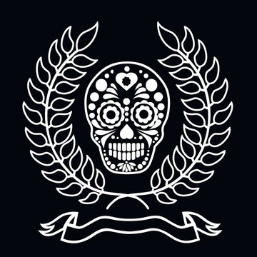 Sugar skull with wreath, grunge vintage design t shirts