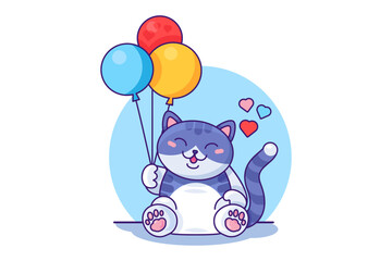Cat pet with helium balloon cute smiling vector