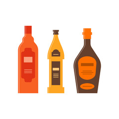 Bottle of balsam, beer, whiskey. Great design for any purposes. Icon bottle with cap and label. Flat style. Color form. Party drink concept. Simple image shape