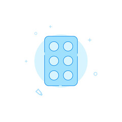 Pill packaging, blister vector icon. Flat illustration. Filled line style. Blue monochrome design. Editable stroke. Adjust line weight.