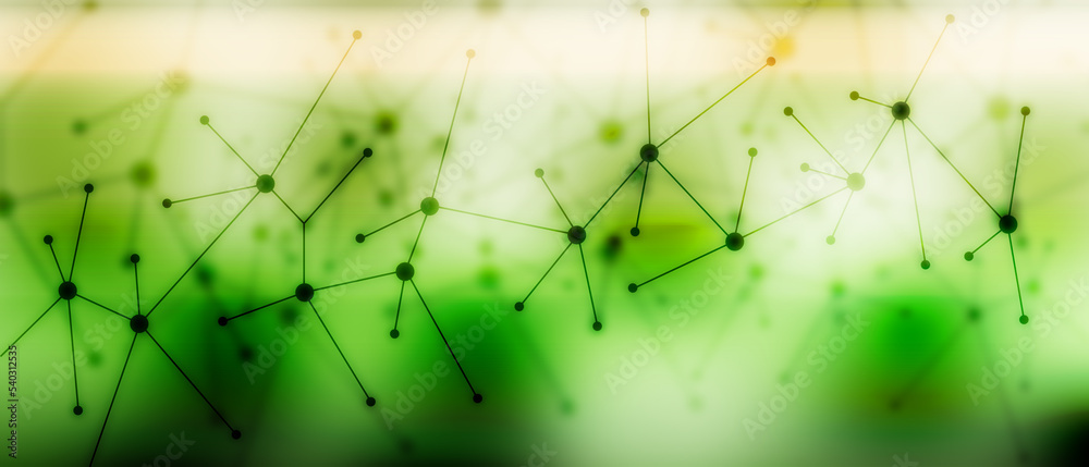 Wall mural green abstract technology and engineering background with plexus elements and depth of field settings