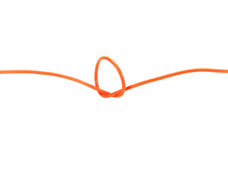shape or force orange wire cable of usb and adapter into a curve or angle isolated on white...