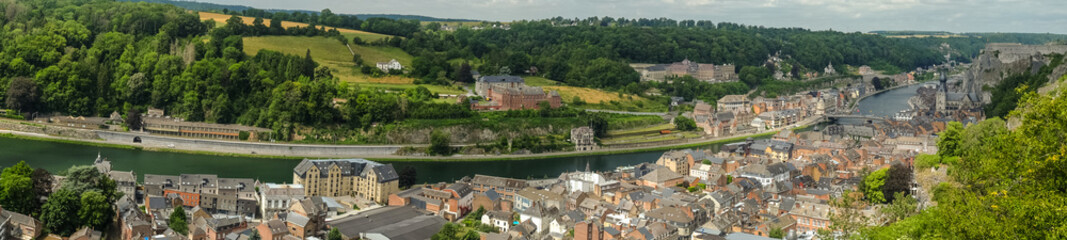 Fototapeta na wymiar Panoramic photo of Dinant, the river Meuse and the surrounding countryside, Wallonia, Belgium.