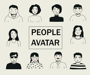 Set of avatars of people. Illustration of hand drawn characters. Vector illustration