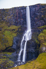 Landdscape of the Bjarnarfoss Waterfall (Snæfellsnes Peninsula, Iceland)