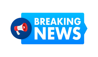 Hand Holding Megaphone with breaking news. Megaphone banner. Web design. Vector stock illustration.