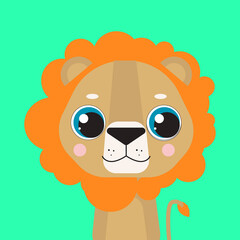 Lion. Doodle Style Flat Vector Cartoon Safari Animals Set