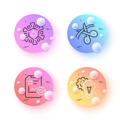 Fototapeta premium Idea gear, Report checklist and Scissors minimal line icons. 3d spheres or balls buttons. Coronavirus icons. For web, application, printing. Vector