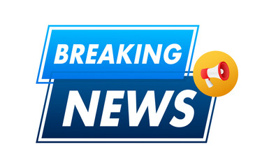 Hand Holding Megaphone with breaking news. Megaphone banner. Web design. Vector stock illustration.