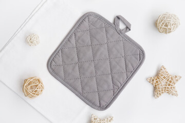 Pot holder mockup. Kitchen accessory. Cooking mitten. Flat lay.