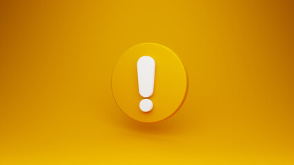Yellow exclamation mark symbol and attention or caution sign icon on alert danger problem background. 3D rendering