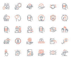 People icons set. Included icon as Favorite app, Best buyers and Safe planet web elements. Biometric eye, Smile, Safe time icons. Teamwork, Shield, App settings web signs. Vector