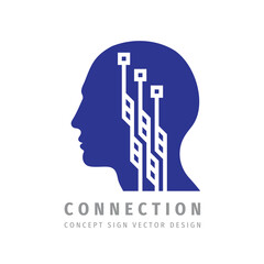 Head brain concept logo design. Computer electronic technology sign. Connection communication symbol. Corporate identity. Vector illustration. 