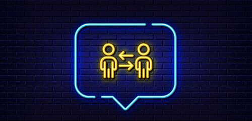 Neon light speech bubble. Teamwork business line icon. Meeting sign. People management symbol. Neon light background. Teamwork business glow line. Brick wall banner. Vector