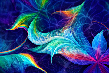 Fototapeta premium Abstract fractal background in rainbow colours. space colorful flowers. Colorful digital art background