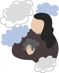 Concept Vector Illustration of Mental Health Woman with clouds struggling with different Issues