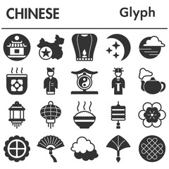 Seth, Chinese icons set - icon, illustration on white background, glyph style