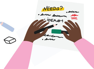 Top shot of Black Hands taking Notes on Paper