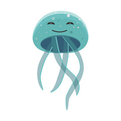 Vector Illustration of a Happy jellyfish. Cute cartoon jellyfish. Isolated on a white background. Animal. PNG, transparency.