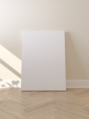 White poster on floor with blank frame mockup for you design
