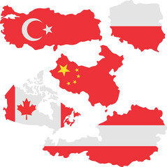 Fototapeta premium Set vector image country maps such as - Turkey, Poland, Canada, Austria