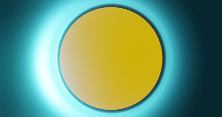 Render with a blue glare surface and a yellow circle