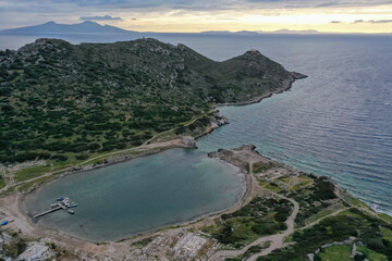 Fototapeta premium Knidos ancient city aerial view with cloudy sky