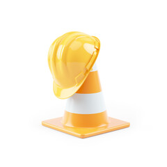 3d illustration of hard hat on traffic cone