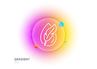 Hypoallergenic tested line icon. Gradient blur button with glassmorphism. Feather sign. No synthetic symbol. Transparent glass design. Hypoallergenic tested line icon. Vector