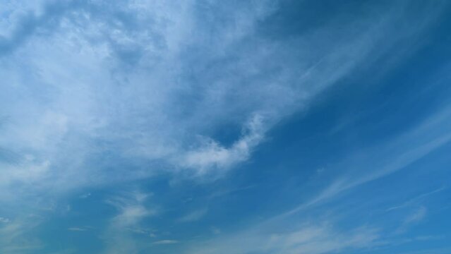 Beautiful white cirrus or cirrostratus cloud. Slowly move of white cirrostratus cloudscape. Timelapse.