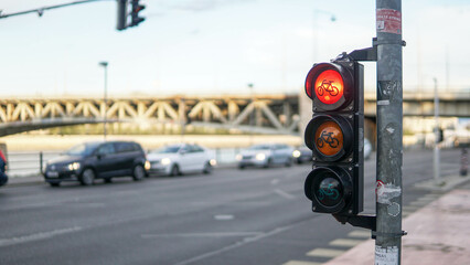 The cyclist's traffic light is green
