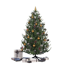 Christmas tree with decorations, isolate on a transparent background, 3d illustration, cg render
