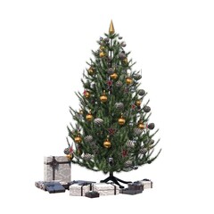 Christmas tree with decorations, isolated on white background, 3D illustration, cg render