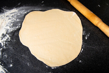 Rolled dough. Copy space. Top view. Home made.